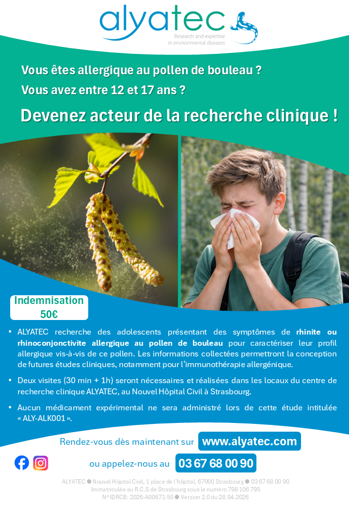 Etude clinique Adolescents allergiques au pollen de bouleau (ALY-ALK001)